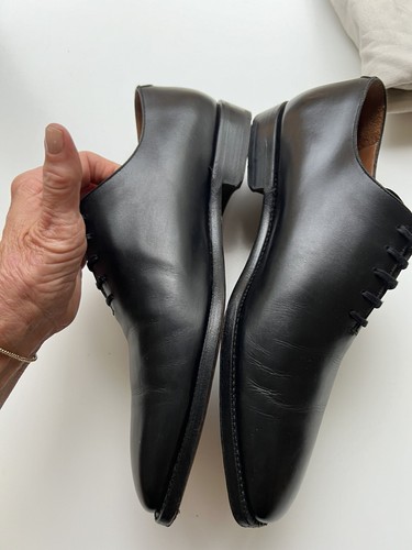 $395 Zapatos de Vestir Oxford Lof & Tung Para Hombres 8 Gilbert Cuero Negro Con Cordones Usados en Excelente Condición C6 - Imagen 5 de 12