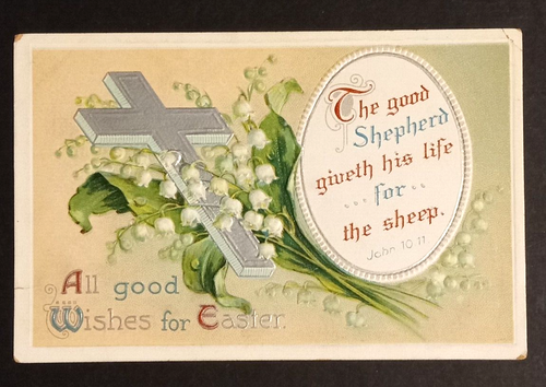 Alle guten Wünsche zu Ostern Silber Kreuz geprägt Intl Art Pub Co Postkarte um 1910