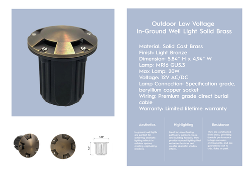 Outdoor Low Voltage In-Ground Well Light Solid Brass - Picture 7 of 7
