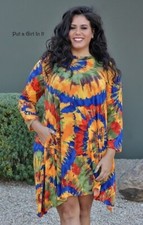 USA New PLUS SIZE Womens MULTI COLORED SILKY SHARKBITE DRESS POCKETS 1X 2X 3X
