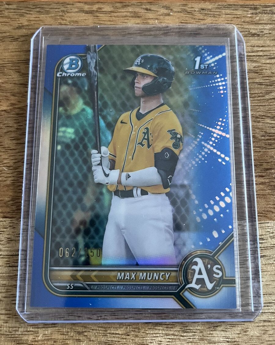 2022 Bowman Chrome MAX MUNCY CHROME 1st TRUE BLUE REFRACTOR /150 #BCP-89 A's