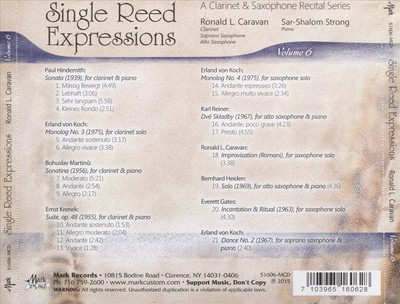 SINGLE REED EXPRESSIONS: A CLARINET & SAXOPHONE RECITAL SERIES, VOL. 6 NEW CD