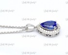 14k White Gold Natural Diamond & Tanzanite Earring pendant ring set Halo Pear  — photo 10