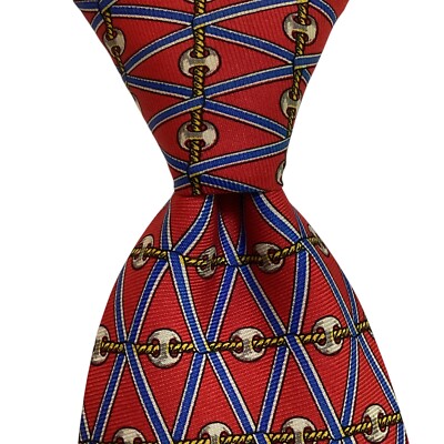 BROOKS BROTHERS Makers Men's Silk Necktie USA Designer Geometric Red/Blue GUC
