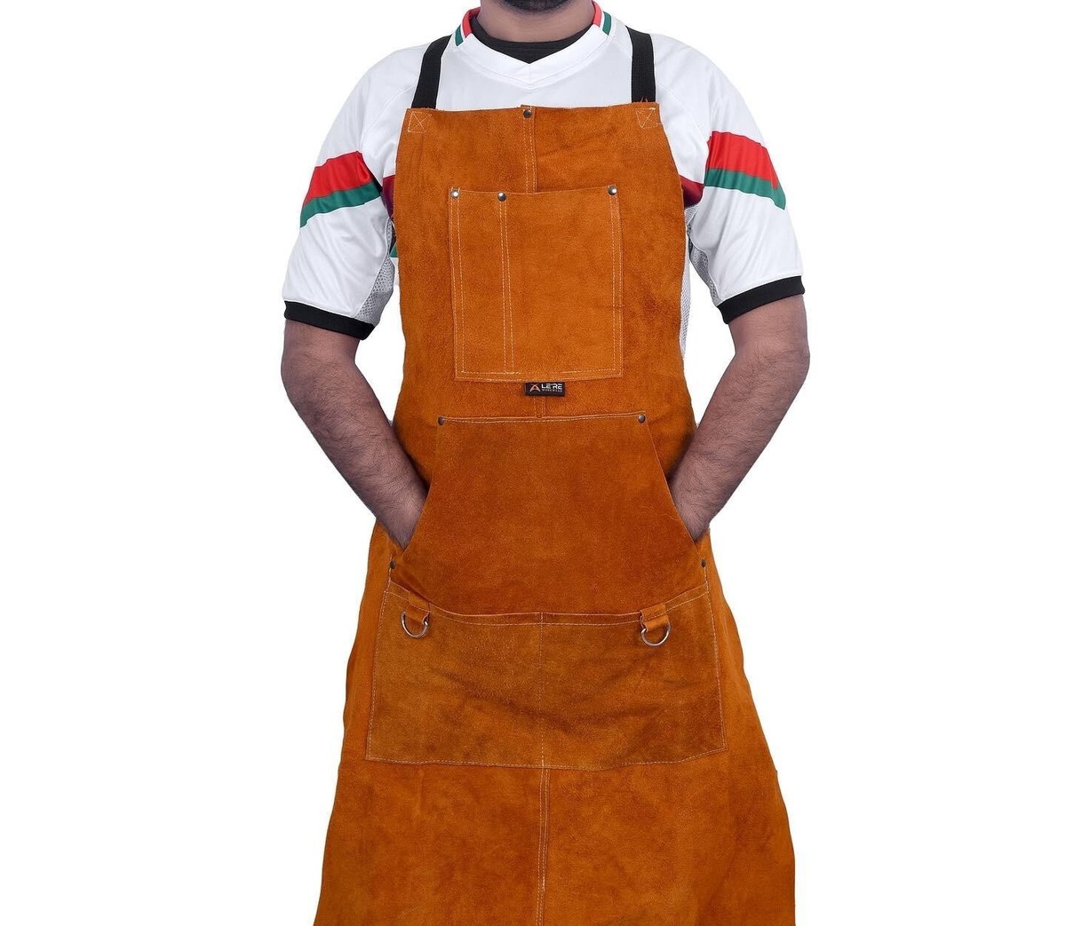 Linnkyfloa Schweißschürze Aus Rindsleder 61x91cm - 6 Taschen, Hitzebeständig Für Werkstatt