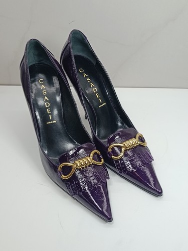 Casadei Patent Leather Purple Pumps Gold Buckle 7 1/2