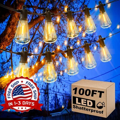 Cadena De Luces LED Para Exteriores Para Luces De Patio Al Aire Libre 100FT NEW.