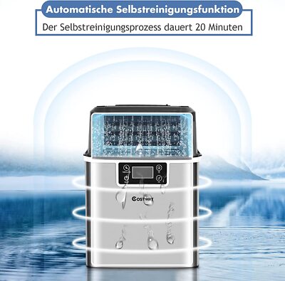 Eiswürfelbereiter Edelstahl,13kg,24Stunden,Eiswürfelmacher Klein, Mit LED-Anzeige Und 2L