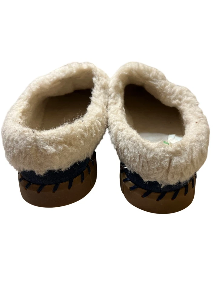 Muk Luks Navy Blue Suede Faux Fur Lined Slippers Clogs Hard Bottoms Size 10 - Image 3 of 4