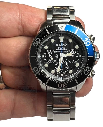 DEFECTIVE Large Vintage Mens Seiko Solar Chronograph Stainless Divers 20 G3D