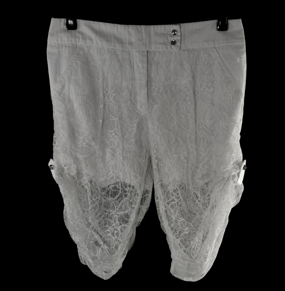 NUEVO SIN ETIQUETAS PANTALONES CORTOS DE ENCAJE BLANCO ELEGANTE PATRIZIA PEPE FIRENZE ITALIA TALLA 40 Foto 2 de 4