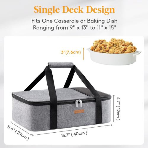 Insulated Casserole Carrier for Hot Cold Food, 9x13 Dish Bag for Potluck Picnic - Picture 2 of 9