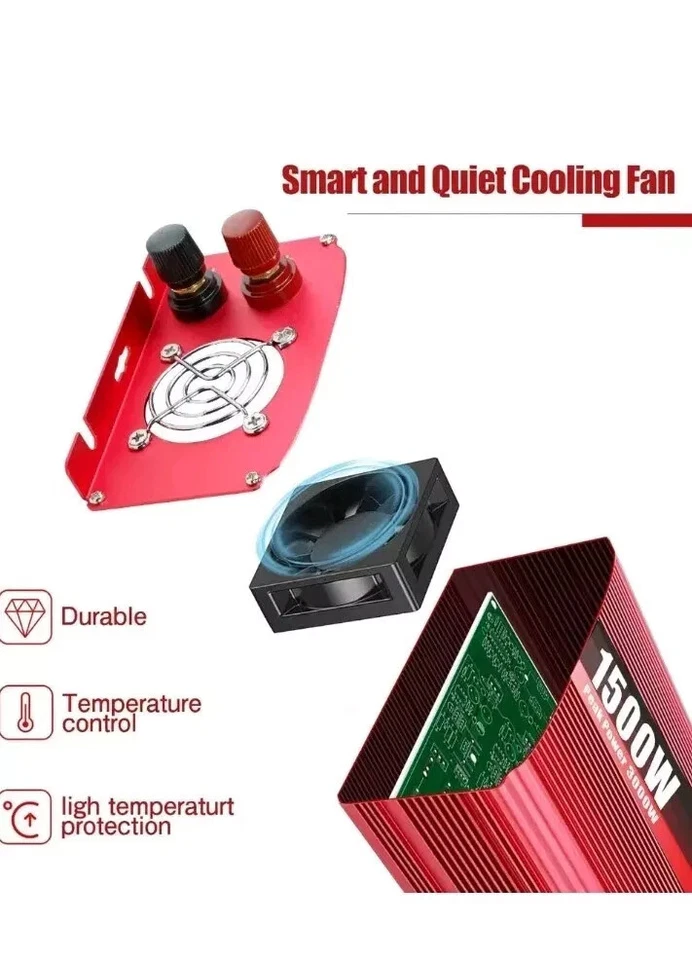 1500W/3000W(Peak) DC 24VDC to 110VAC Power Inverter with Dual AC Outlets - Image 3 of 4