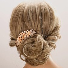 Vintage Flower Crystal Hair Combs Long Teeth Rhinestone Hair Pins Champagne