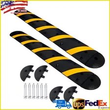 2Pcs 6FT Rubber Speed Bump 2 Channel 66000lbs Heavy Duty Speed Bumps w/ End Cap