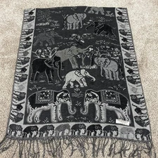 Women's Pashmina Scarf Shawl Wrap 66” x 27” Elephant Print Gray/Black/White