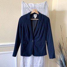 Women's Navy Single-Button Blazer Blue Padded Shoulders Business Jacket