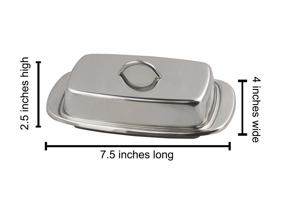 Plato de mantequilla de acero inoxidable con tapa, 4" x 7,5" Foto 2 de 4