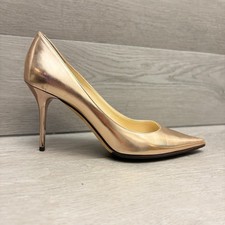 Jimmy Choo Romy Stiletto Heels Ballet Pink Liquid Mirror Leather Gold Pump EU 40