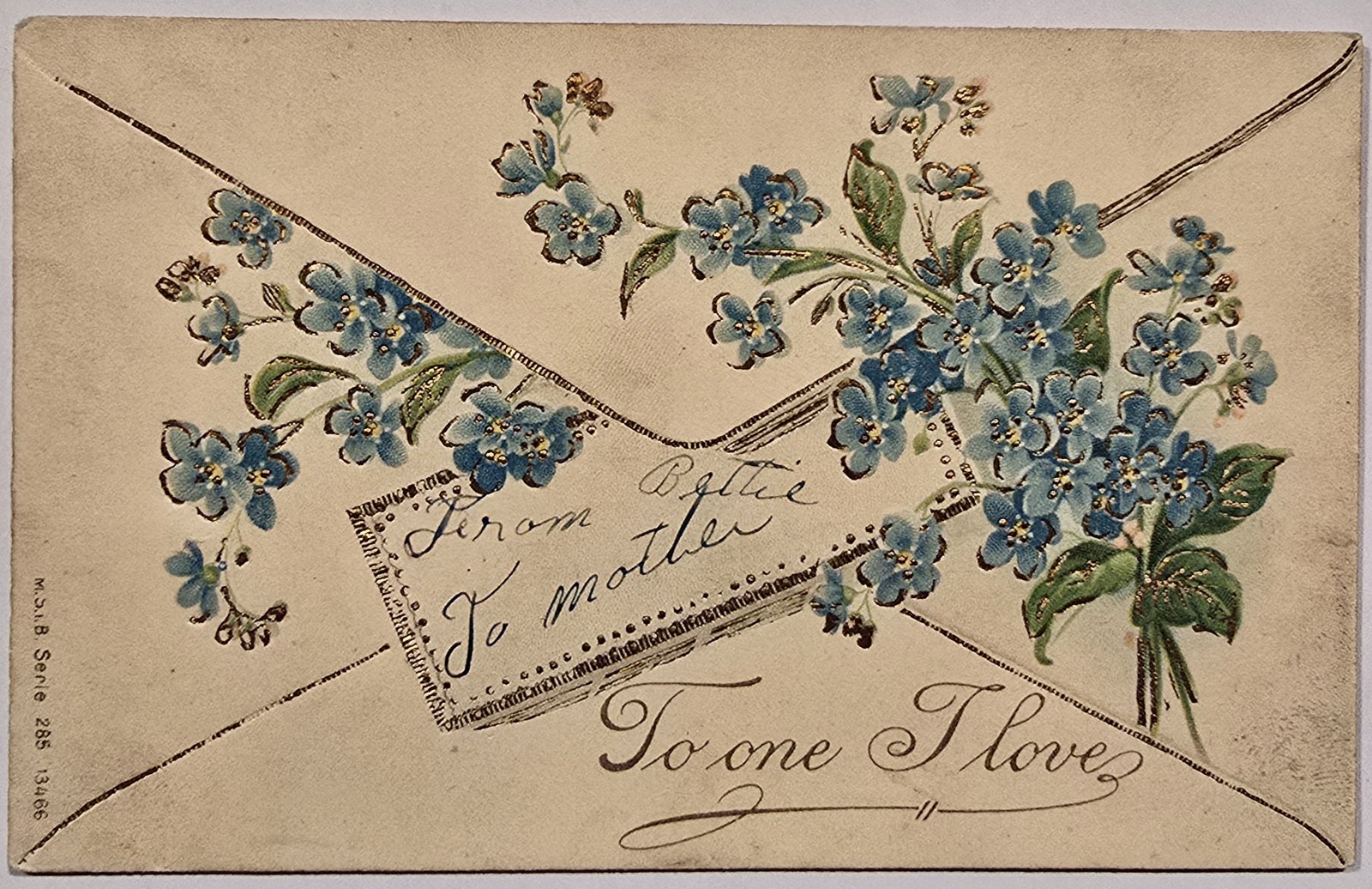 Vintage 1908 Embossed Greetings Postcard Forget-Me-Nots Flowers Envelope