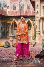 Designer Kurta Sharara Set Indian Haldi Wear Outfit Traditional Wear 3 Pcs Set