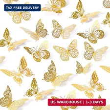 SAOROPEB 3D Butterfly Wall Decor - 48 Pcs, 4 Styles, 3 Sizes, Gold Butterfly Dec