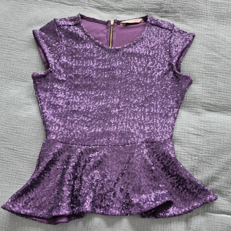 A/Wear Purple Sequin Peplum Top Size 10 - image 2 of 4