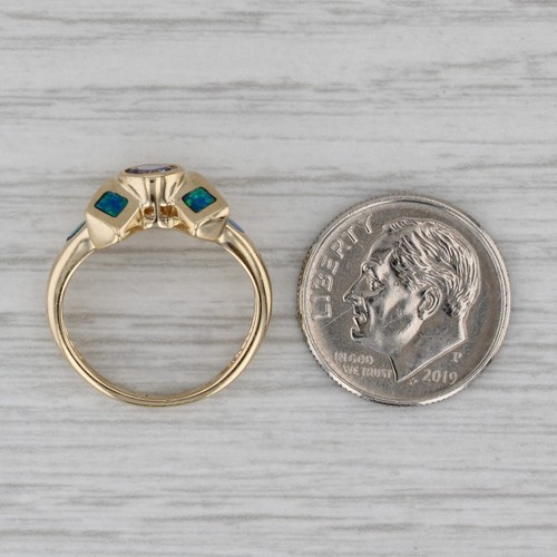 Anillo de diamantes de ópalo de tanzanita de oro amarillo de 14 k talla 4 - Imagen 8 de 11