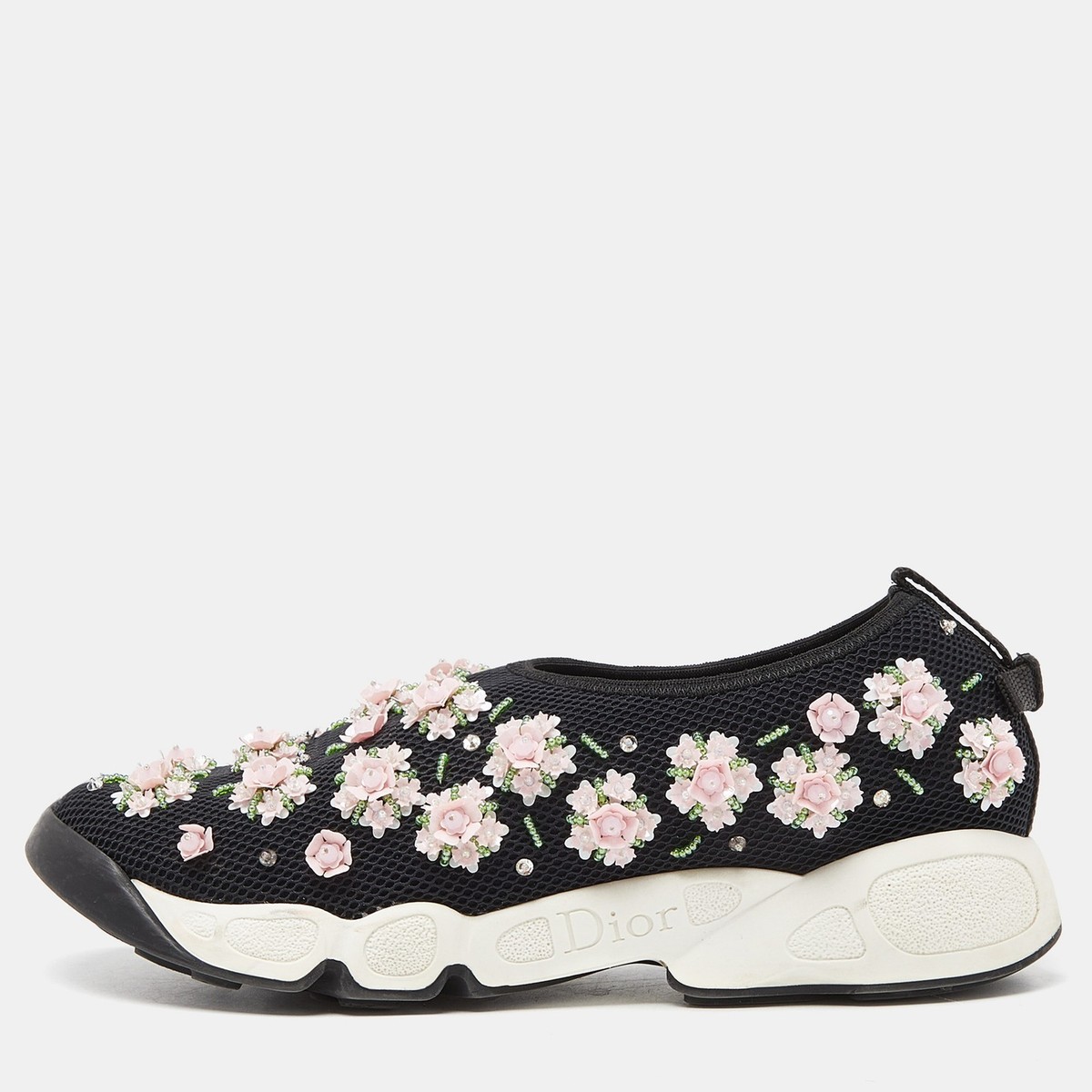 Dior｜SLIP-ONS (KDB966LOE 49K) Christian Dior Pre-Owned flower-embellished slip-on Sneakers
