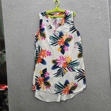 Old Navy Women Dress L TALL White Floral Sundress Sleeveless Vacation Coastal