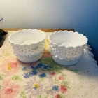 A Very Nice Pair of Vintage Fenton Hobnail Milk Glass Low Candle Holders.