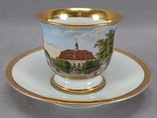 KPM Berlin Hand Painted Betsaal Herrnhut Cup & Saucer Circa 1849-1870