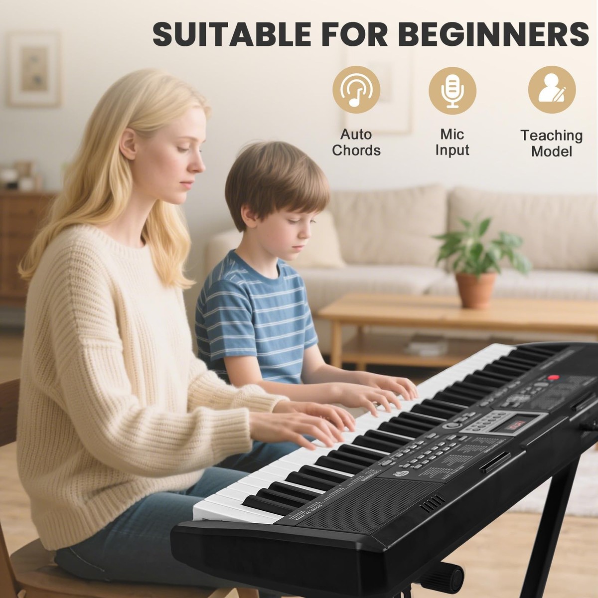 61-Key Electronic Keyboard Piano for Beginners with 200 Tones
