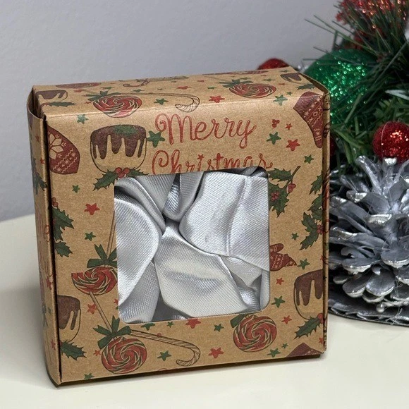 Christmas Silver Satin Hair Scrunchie in Gift Box - Image 3 of 4