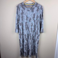 Gudrun Sjoden Gray Leaf Print Tencel Long Sleeve Midi Dress Size M Pockets