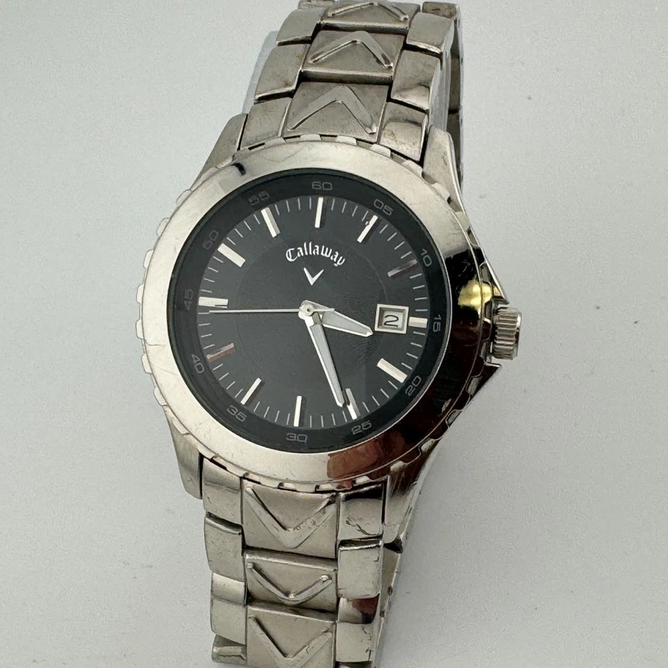 Callaway Golf Warbird 石英手表男士 30 米银色黑色日期全新电池 8 — 第 2/4 张图片