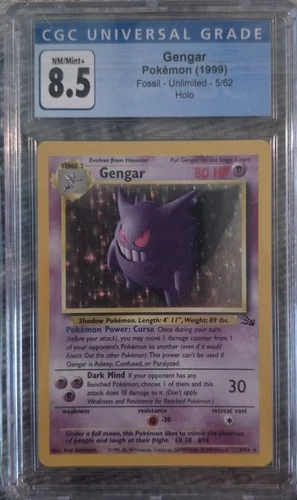 1999 Pokemon Gengar Fossil Unlimited Set Rare Holographic Card 5/62 CGC 8.5!