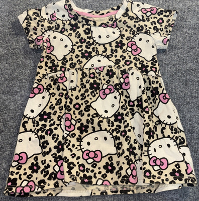 Hello Kitty Dress Girls 2T 24 Month Brown Leopard Floral Pink Black Tan Pullover