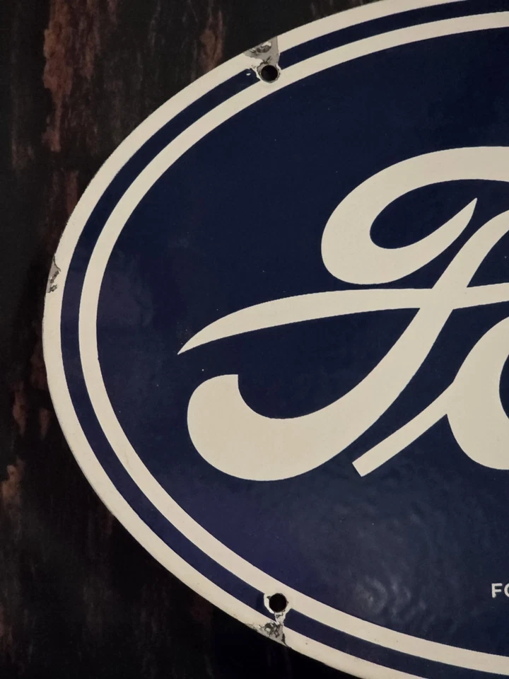 VINTAGE FORD MOTOR CO. BUILT IN THE U.S.A. PORCELAIN DEALERSHIP SIGN 16.5x11" - Image 3 of 4