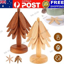 Tree Shape Wooden Trivets for Hot Dishes Pot Teapot - 3 Wooden Trivets + 1 Stand