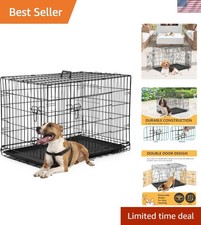 Versatile Black Dog Crate with Leak-Proof Tray - Ideal for Indoor  Outdoor Use