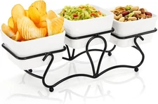 10 OZ Square Bowl Chip & Dip Serving Set, 3 Pieces Ceramic Condiment Server with