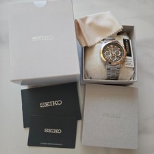 Brand New SEIKO SBTR026 Chronograph Black Gold Dial Stainless Steel Watch Japan