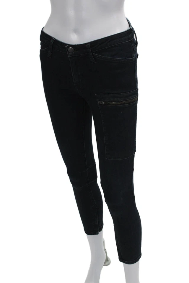 Pantalones de mezclilla ajustados Helmut Helmut Lang para mujer de algodón lavado oscuro con cremallera azules talla 26 EUR Foto 2 de 4