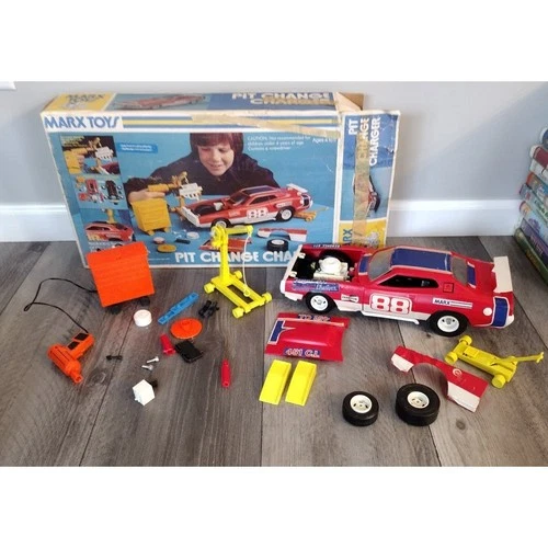Vintage 1974 Marx Toys Pit Change Charger w/ Box Dodge NASCAR Race Car