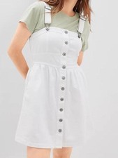 American Eagle Button Front White Denim Mini Overall Dress, Sz Small