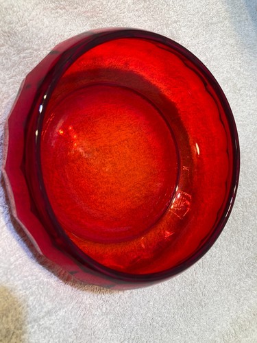VIKING Glass Georgian Candy Dish - No Lid - Dark Red Orange - Picture 13 of 14