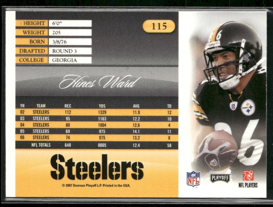 2007 Playoff Prestige Hines Ward #115 Pittsburgh Steelers - Image 2 of 2