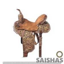 Premium Barrel Racing Western Leather Saddle Set Hand Tooled with Free Tack
