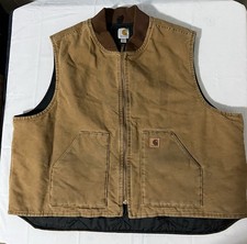 Carhartt Duck Canvas Vest Brown w/ Quilted Black Lining Men's 4XL Nice Condition